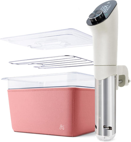 Greater Goods Sous Vide Machine and  Sous Vide Container Bundle, (Birch White/Pink)
