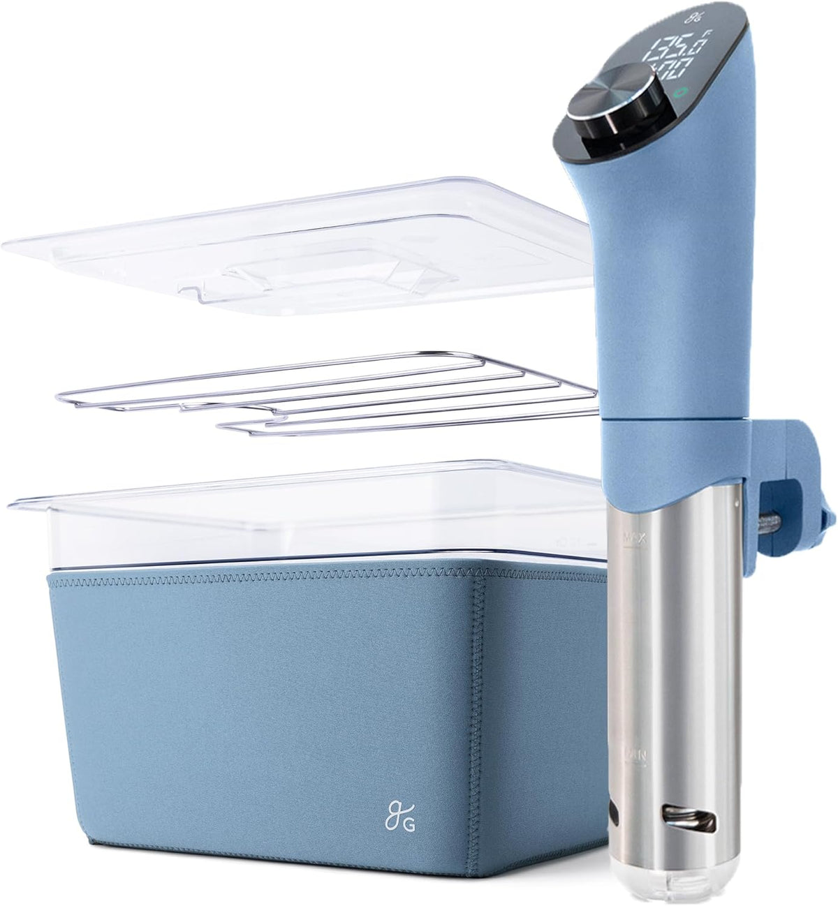 Greater Goods Sous Vide Machine and  Sous Vide Container Bundle, (Stone Blue)
