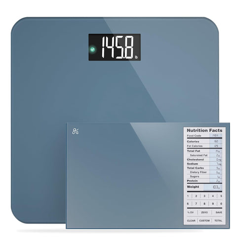 Greater Goods Bathroom Scale with Accucheck and Nutrition Facts Food Scale Bundle, (Stone Blue)