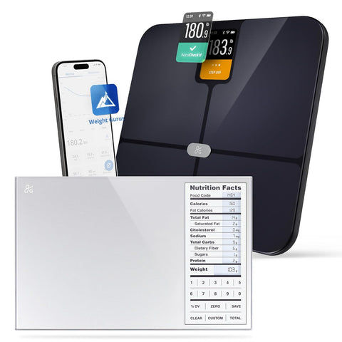 Greater Goods Verve Smart Scale with Accucheck and Nutrition Facts Food Scale, Black/ Gray Bundle