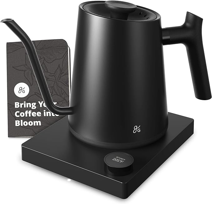 Greater Goods Electric Gooseneck Kettle and Coffee Scale Bundle, (Onyx Black/ Stone Blue)