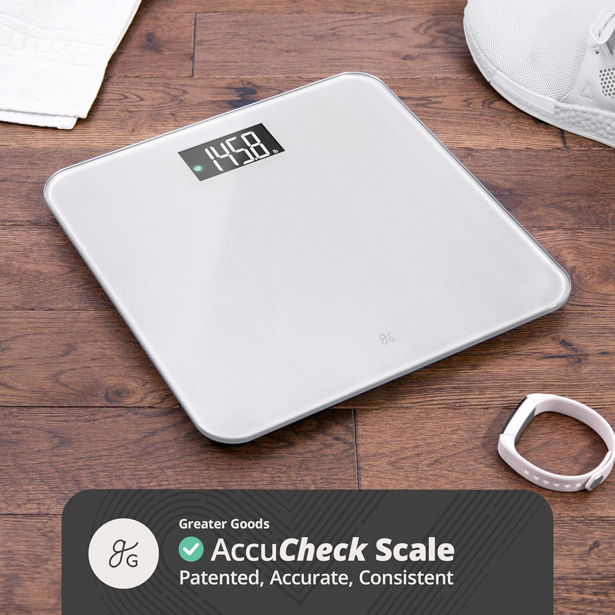 Greater Goods Bathroom Scale with Accucheck and Kitchen Scale, Gray/Black Glass Bundle