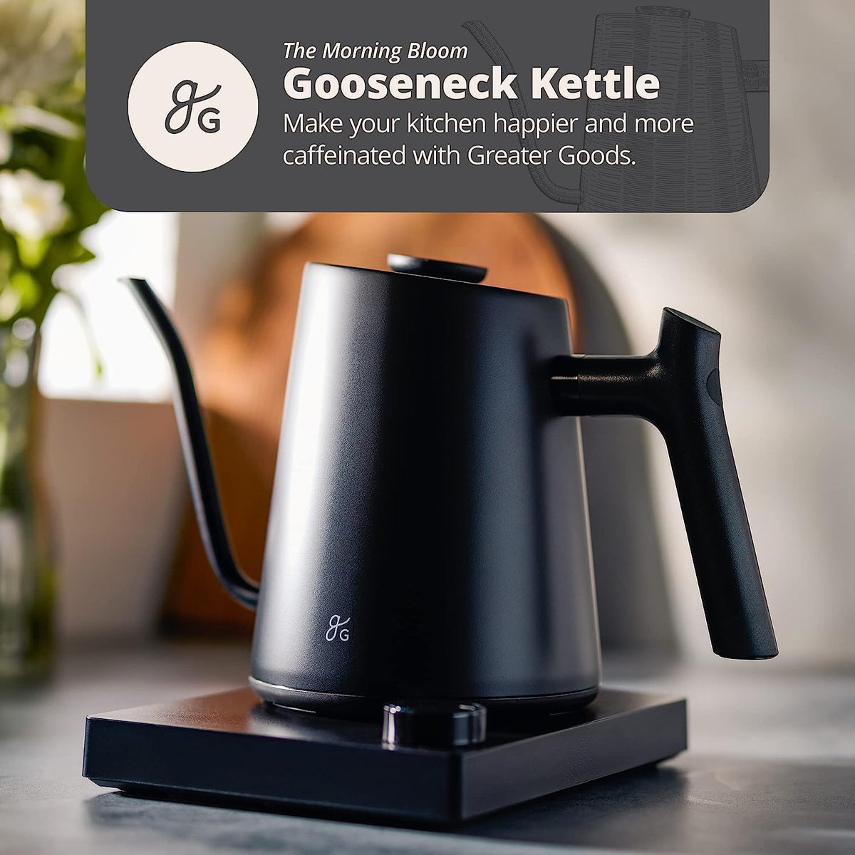 Greater Goods Electric Gooseneck Kettle and Espresso Scale Bundle, Onyx Black