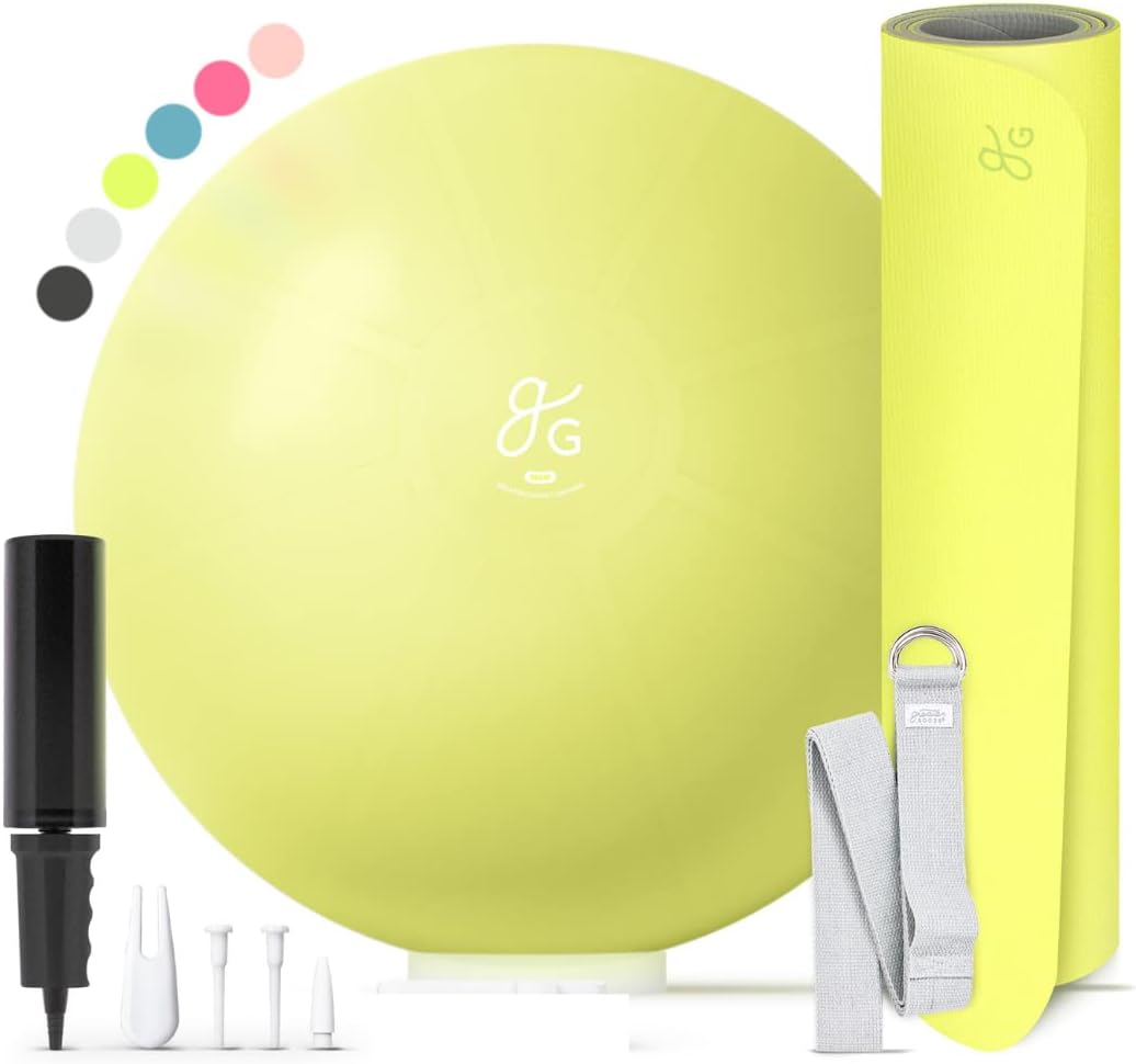 Greater Goods Exercise Ball (55cm) and Yoga Mat with Free Carrying Strap Bundle, Avocado Green