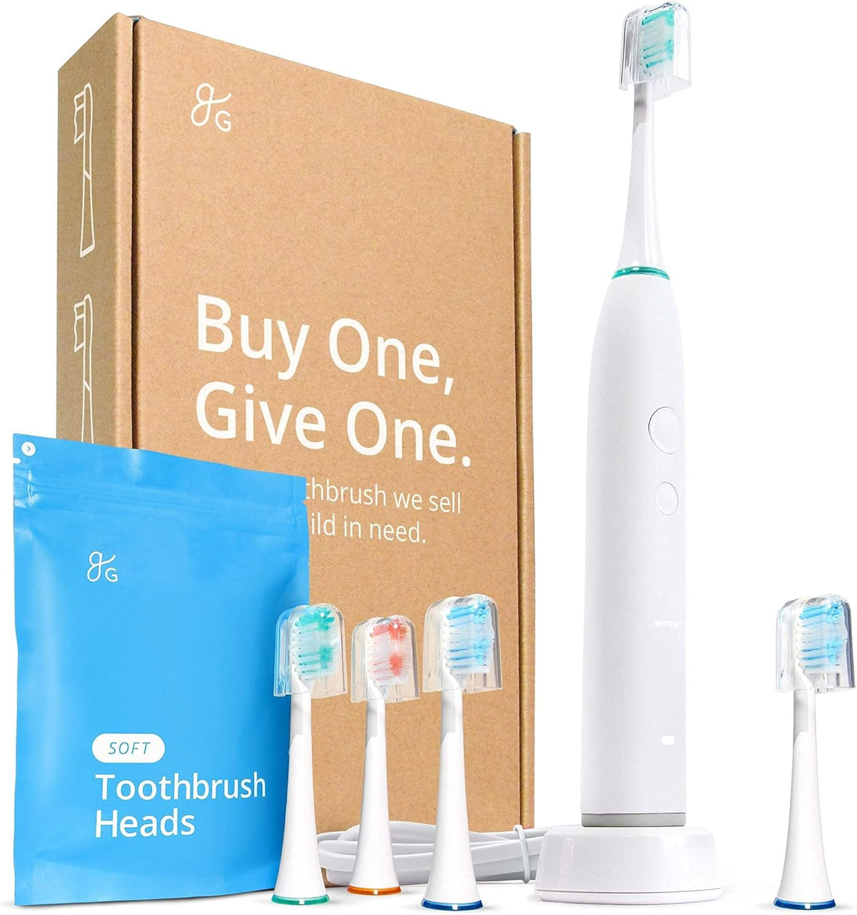 Greater Goods Sonic Toothbrush Soft and Pack of Three Replacement Heads Bundle