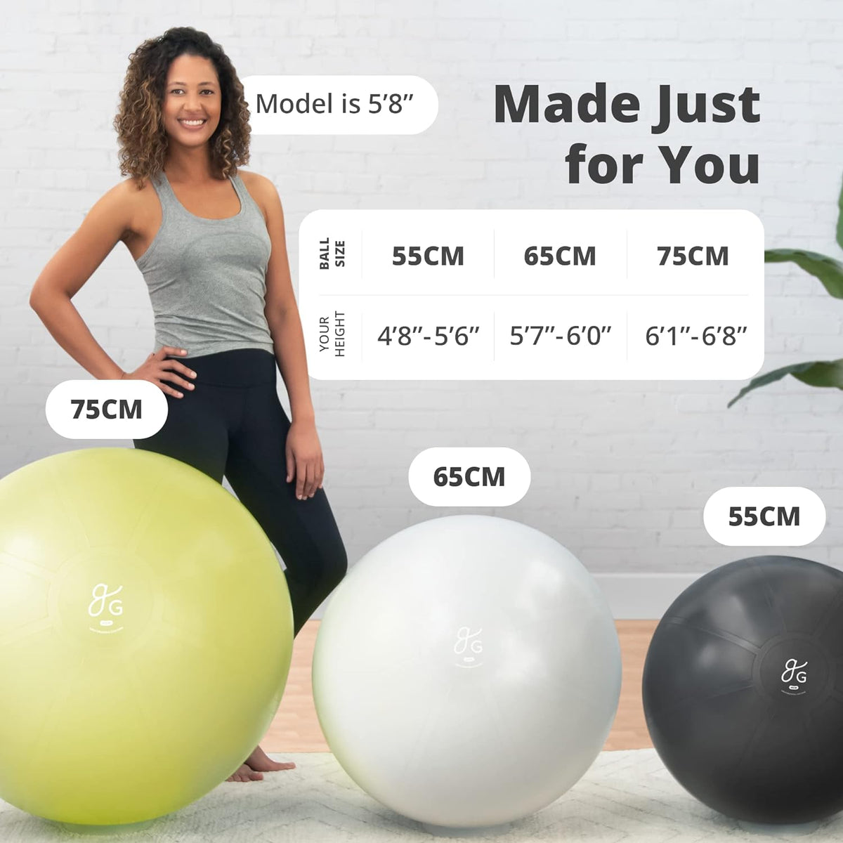 Greater Goods 65cm Yoga Ball, Yoga Mat, Yoga Blocks, and Resistance Bands Bundle, Jet Black
