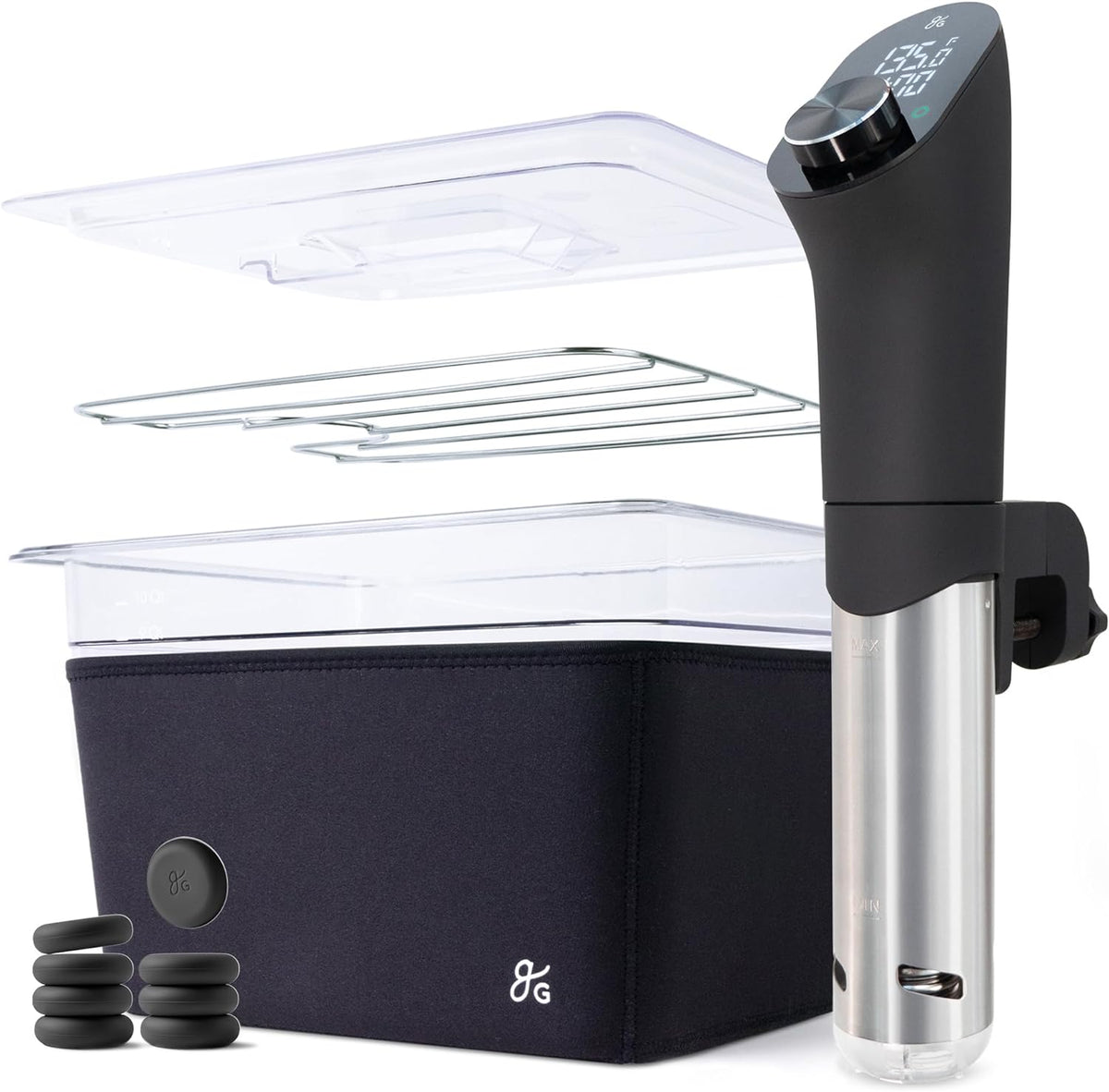 Greater Goods Sous Vide Machine, Container and Silicone Magnets Bundle, Onyx Black