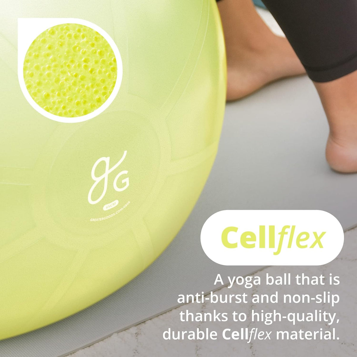 Greater Goods Exercise Ball (65cm) and Yoga Mat with Free Carrying Strap Bundle, Avocado Green