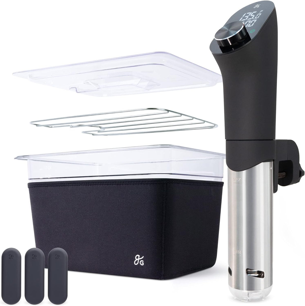 Greater Goods Sous Vide Machine, Container and Silicone Weights Bundle, Onyx Black