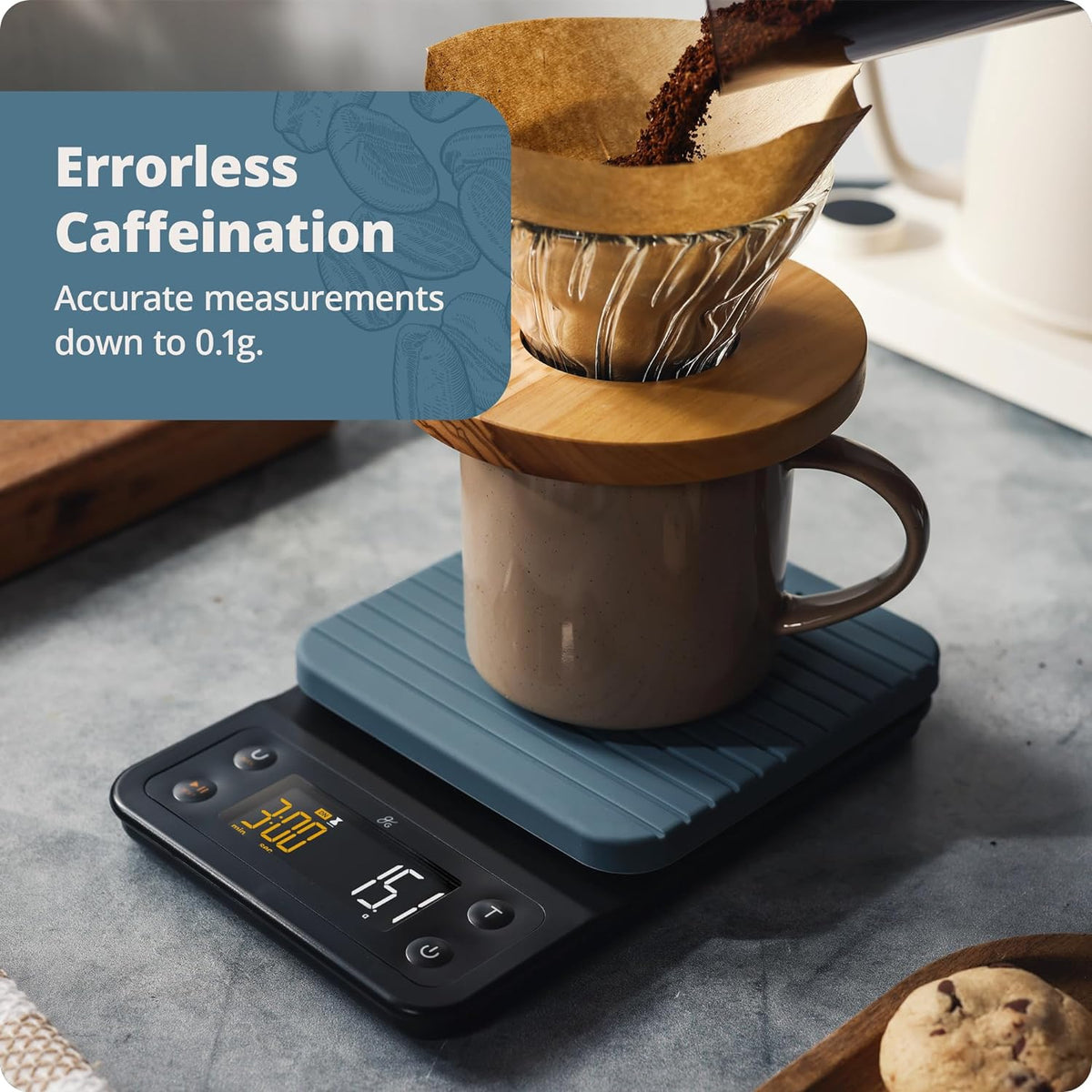 Greater Goods Electric Gooseneck Kettle and Coffee Scale Bundle, (Onyx Black/ Stone Blue)