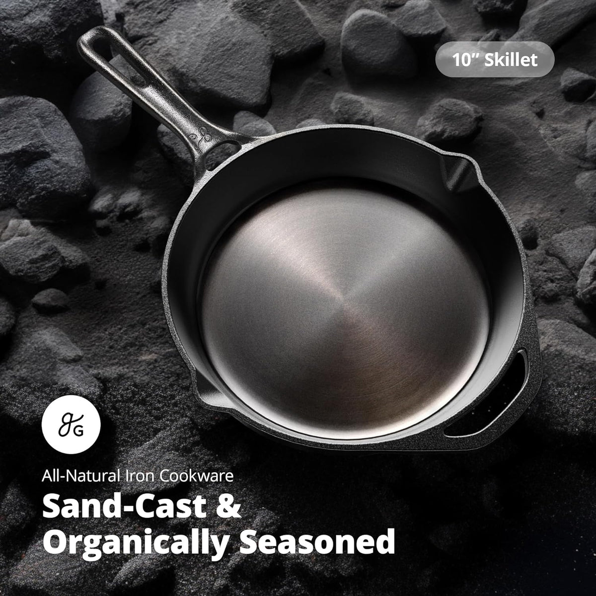 Greater Goods 10” Cast Iron Skillet and Sous Vide Bundle, Birch White