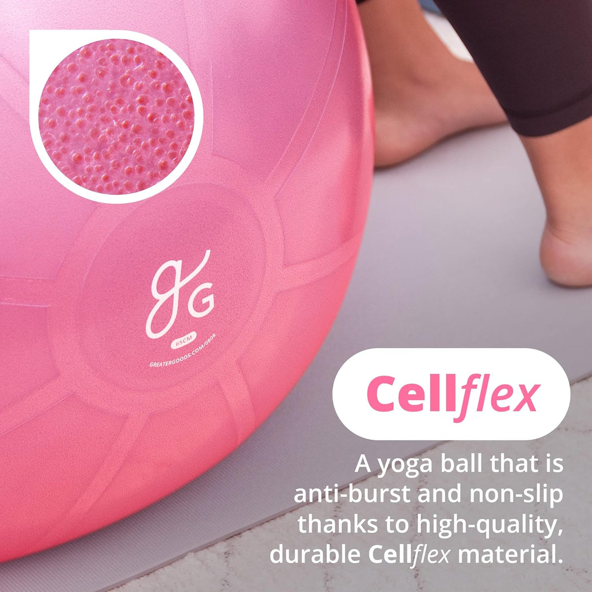 Greater Goods Exercise Ball (55cm) and Yoga Mat with Free Carrying Strap Bundle, Watermelon Pink