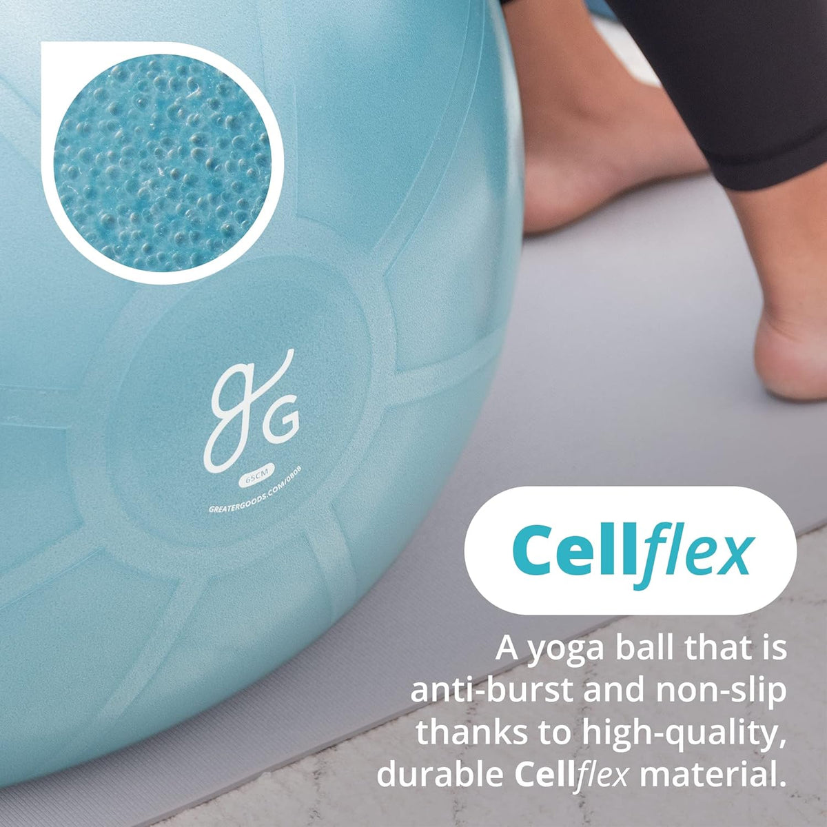 Greater Goods Exercise Ball (75cm) and Yoga Mat with Free Carrying Strap Bundle, Deep Sky Blue