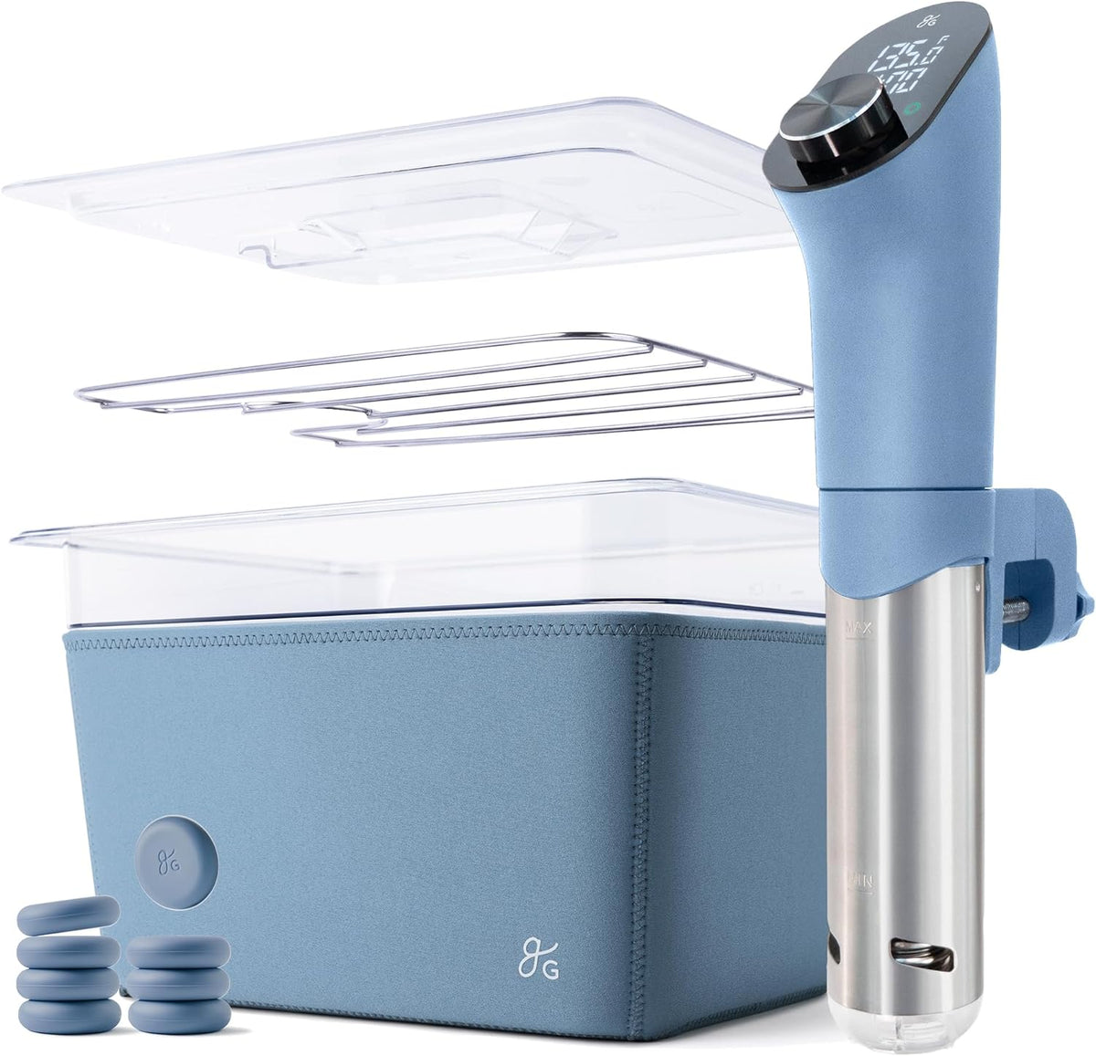 Greater Goods Sous Vide Machine, Container and Silicone Magnets Bundle, (Stone Blue)
