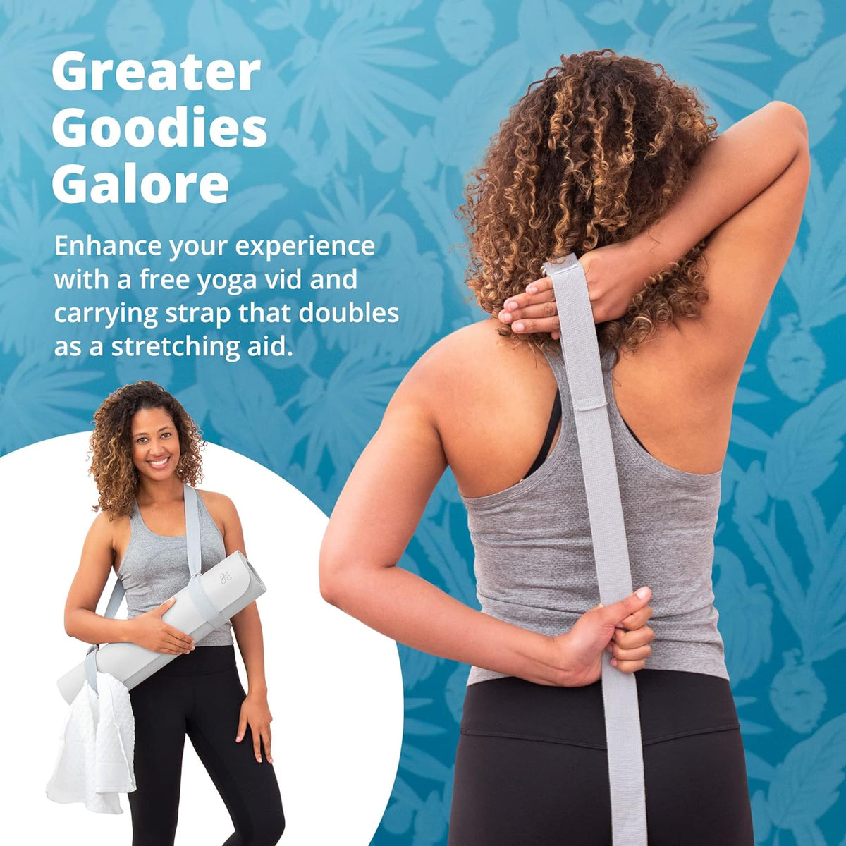 Greater Goods Exercise Ball (55cm) and Yoga Mat with Free Carrying Strap Bundle, Pebble Gray