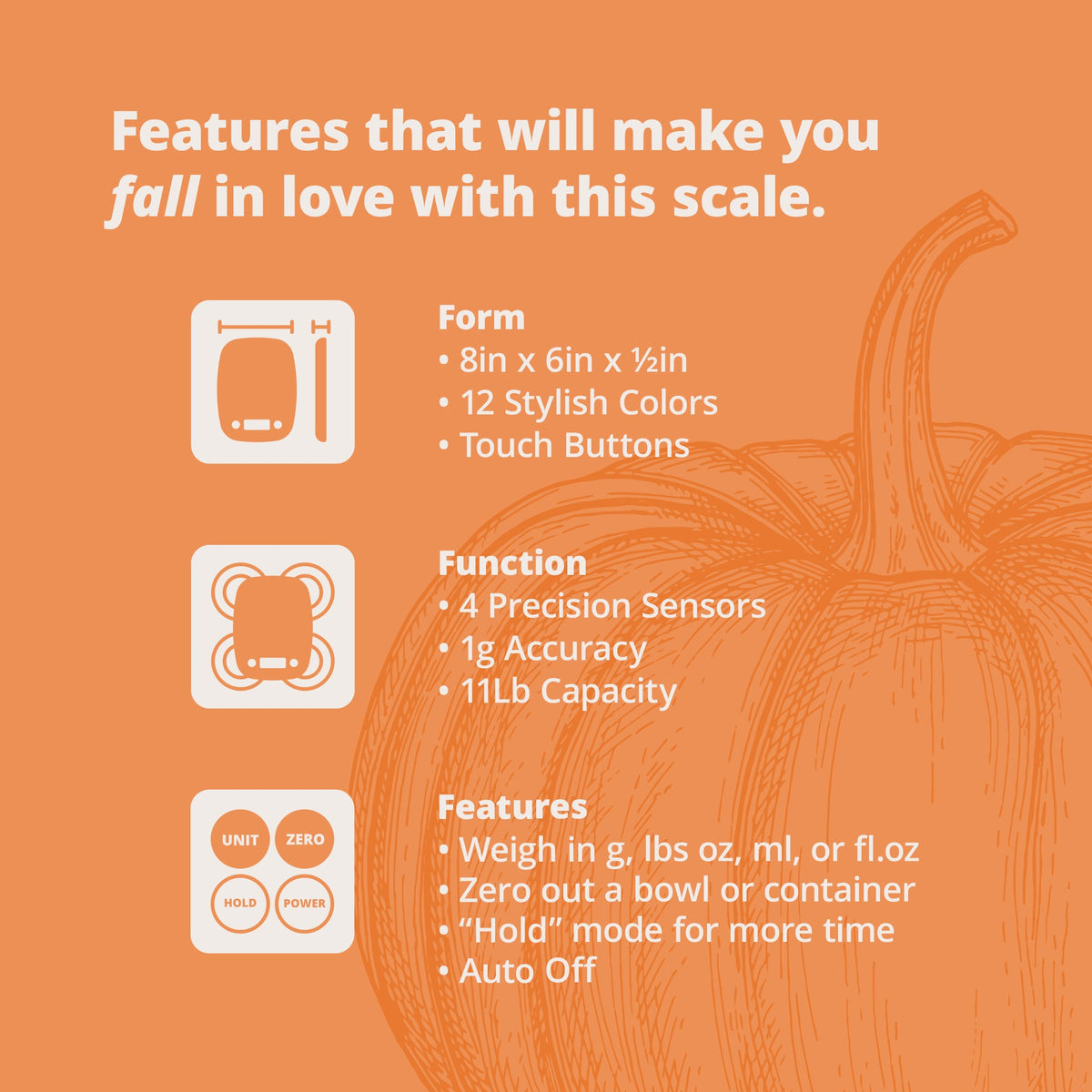 Digital Kitchen Scale (Pumpkin orange)